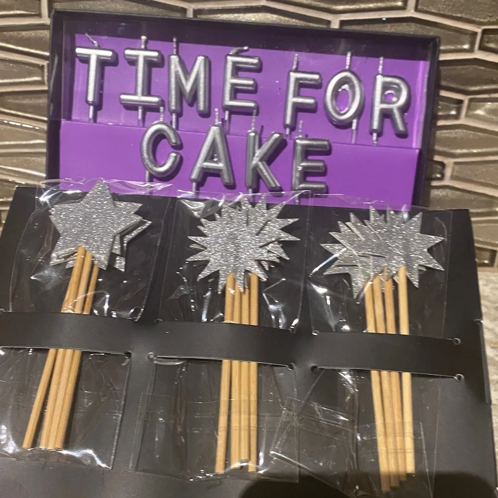 Purple Sign with Silver Letters and decorative cupcake Toppers